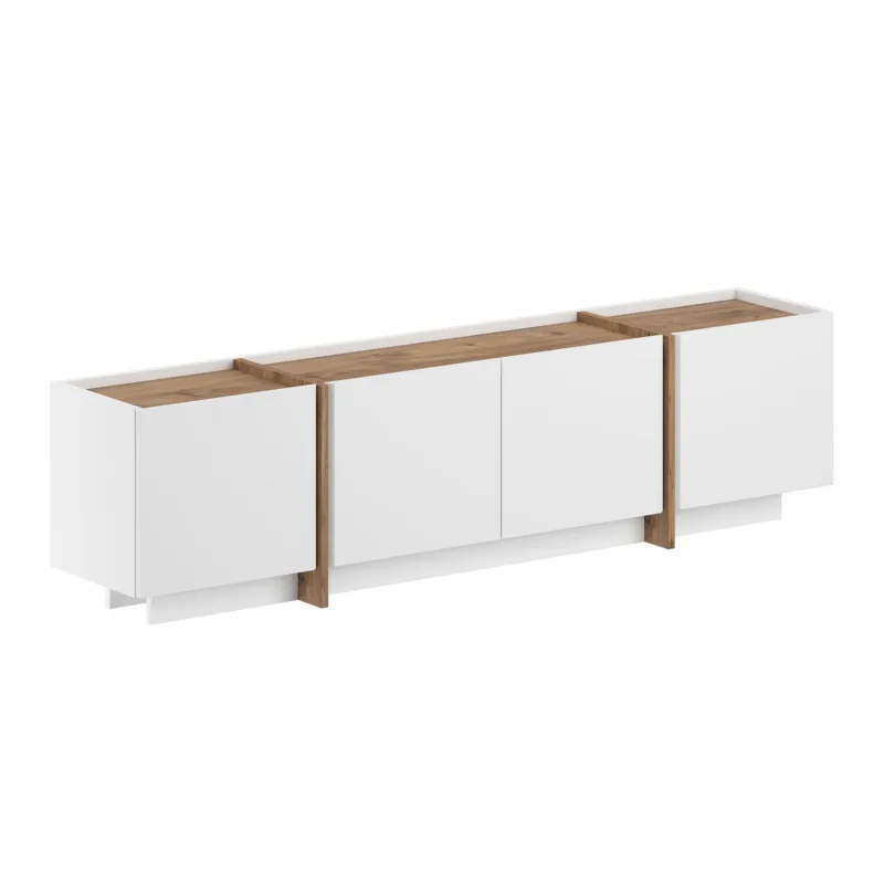 FUNZI LIVING Lowen TV-bord, m 4 låger - hvid og natur atlantisk fyrretræ melamin (180x35)