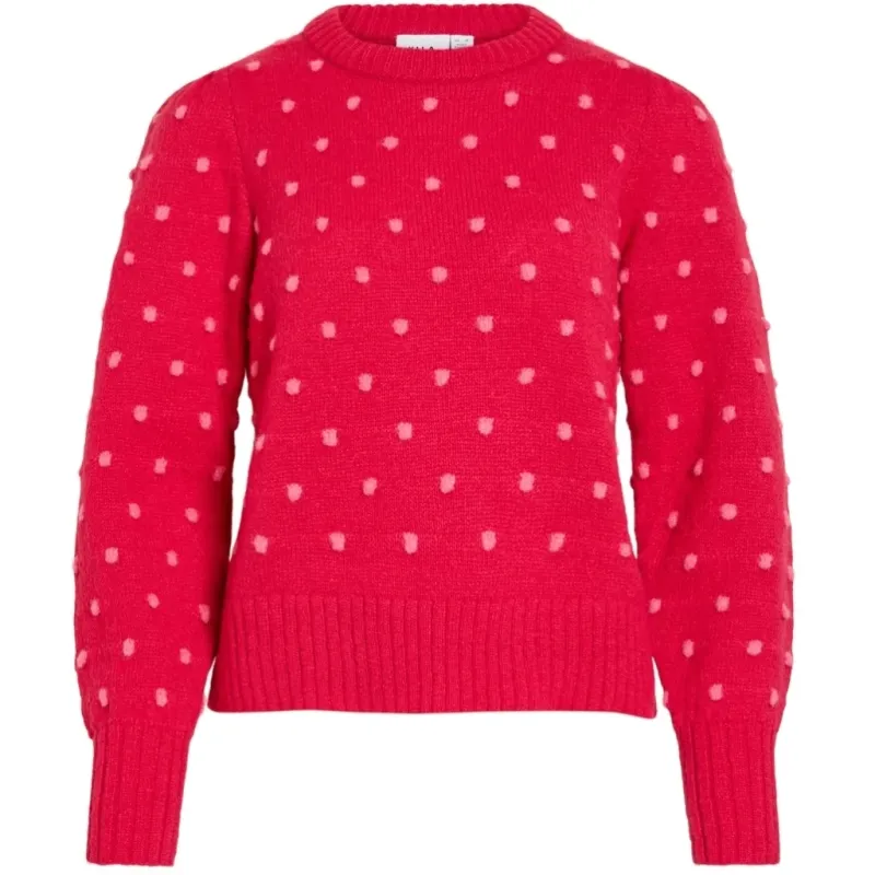 VILA dame strik VIDOTTIE - Jazzy CARMINE ROSE DOTS