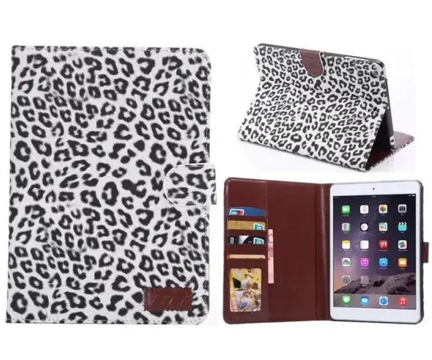 Leopard cover med kreditkortholder til iPad Mini 1/2/3. Hvid.