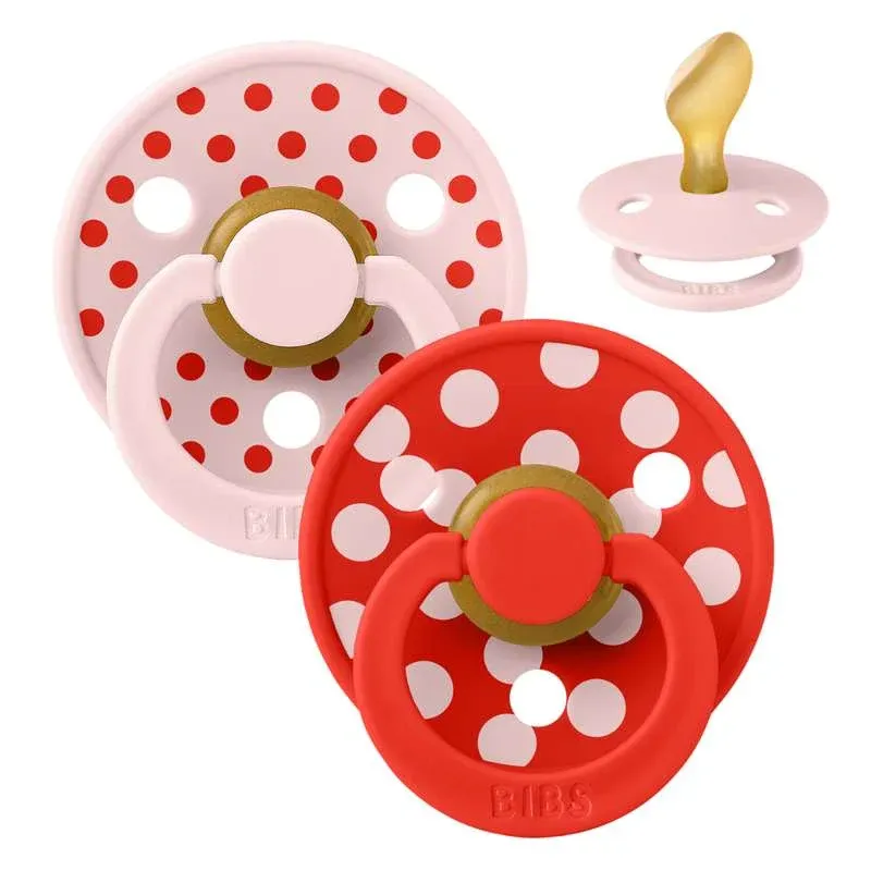 BIBS Anatomisk Colour Sut - 2-Pak - Str. 2 - Naturgummi - Polka Studio - Blossom/Candy Apple