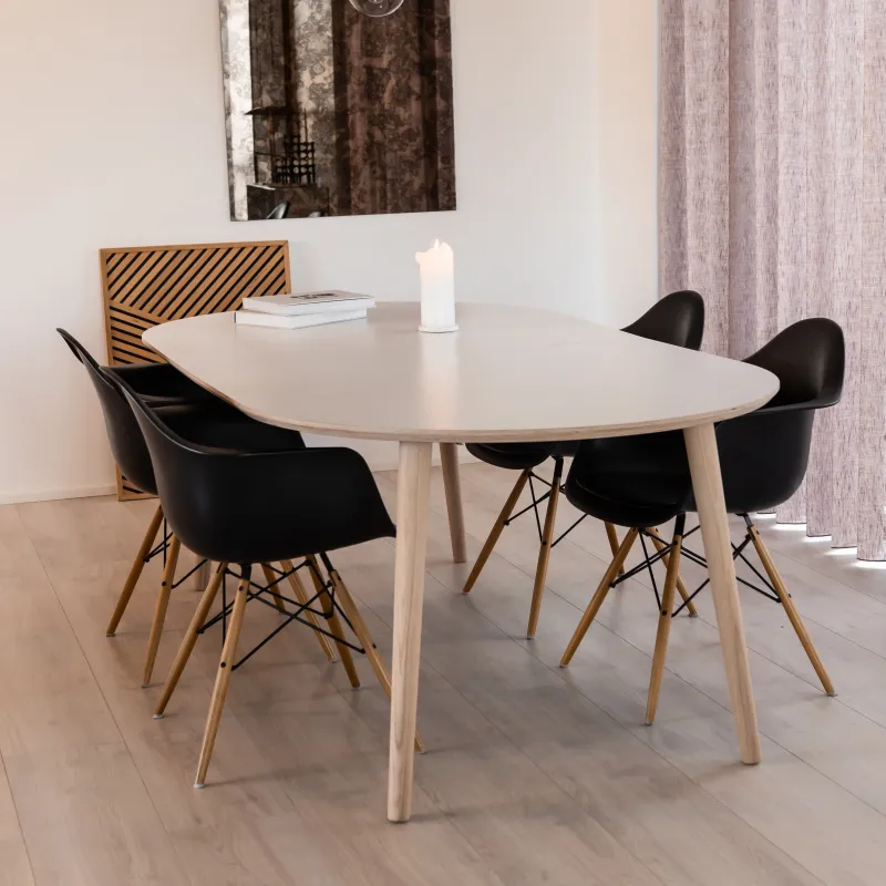 DT 100 - Rundt spisebord med 1 tillægsplade i hvid laminat, fire størrelser Bord med 1 tillægsplade, ø