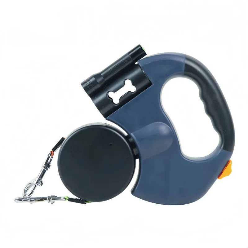 Dobbelt Udtrækkelig Hundeline 2 x 3 m med LED & 360° Drejeled  -  Navy Blue