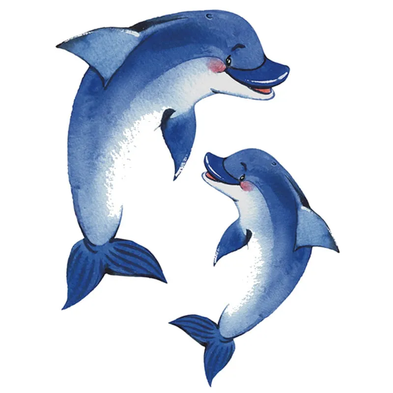 Selvlysende Delfin wallsticker. 2 stk søde selvlysende Delfiner