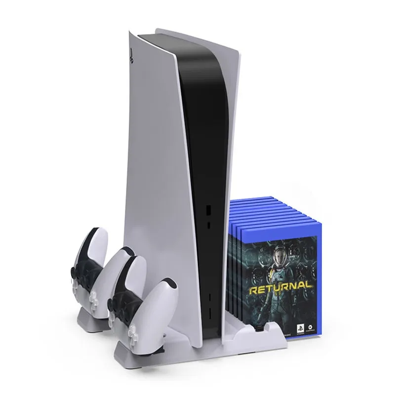 DOBE Multifunktionel PS5 / PS5 Slim / PS5 Pro cooling stand. Plads til spil samt to PS5 controllere.