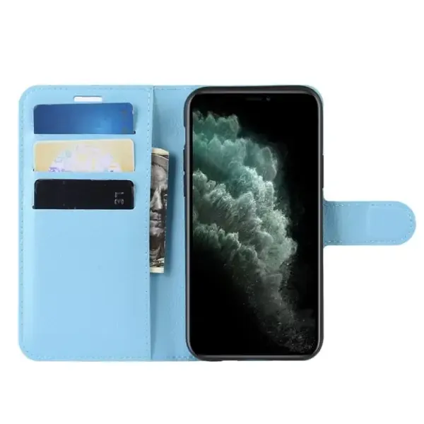 iPhone 12 / 12 Pro cover & stander med kreditkortholder. Blå.