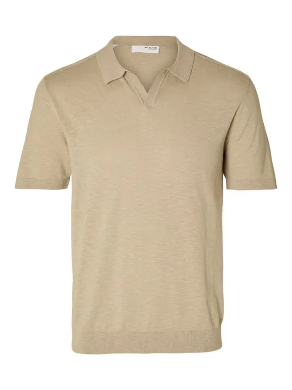 SLHBERG LINEN SS KNIT OPEN POLO