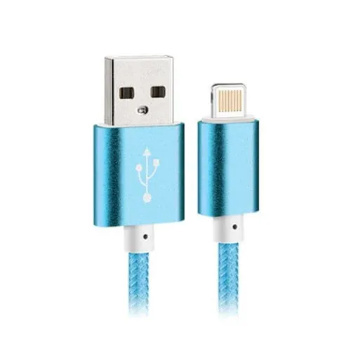 Flettet lightning kabel til iPhone & iPad. 1 m. Blå.