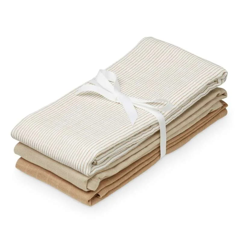 Cam Cam Copenhagen Stofble - 3-pak - GOTS - Mix Classic Stripes Camel/Latte/Camel