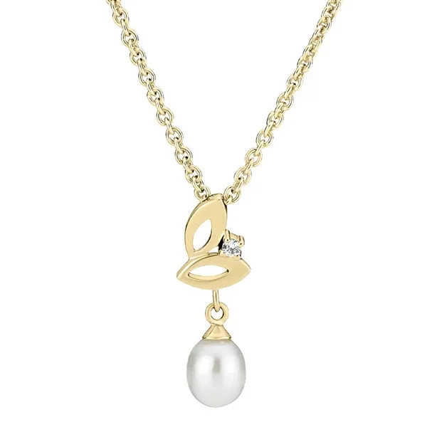Collier i Forgyldt Sølv med Ferskvandsperle og Zirkonia - 45 og 48 cm