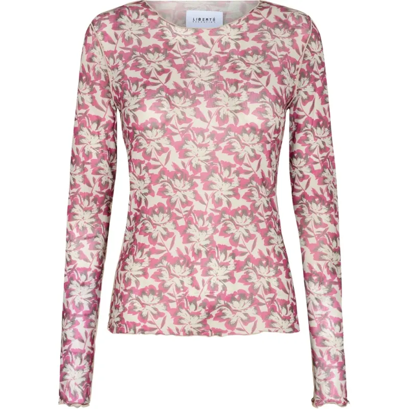 Liberte dame langærmet mesh top 4086 - BRUSHY FLOWERS