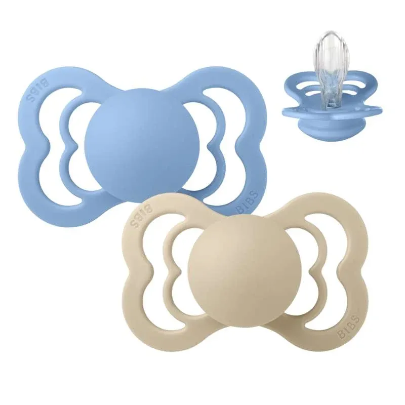 BIBS Symmetrisk Supreme Sut - 2-Pak - Str. 2 - Silikone - Vanilla/Sky Blue