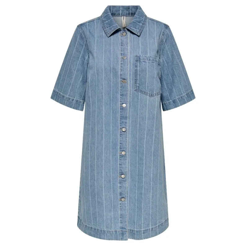 ONLY dame kjole ONLASTA - Light Blue Denim STRIPE