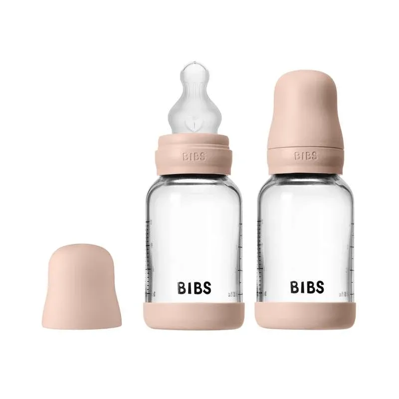 BIBS Bottle - Sutteflaskesæt - Glas - 2-pak - Silikone/Slow Flow/Rund - 120ml - Blush