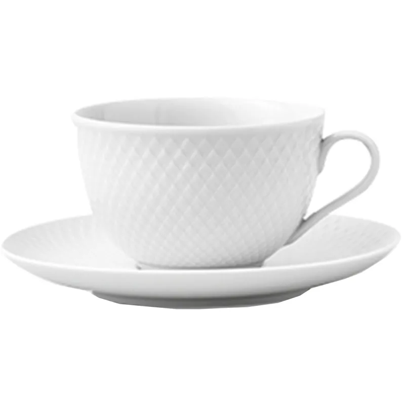 Lyngby porcelæn Rhombe tekop med underkop, hvid, 24 cl