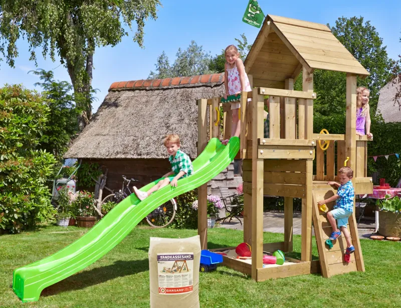 Jungle Gym - Legetårn Jungle Gym Cubby m/grøn rutschebane og120 kg sand