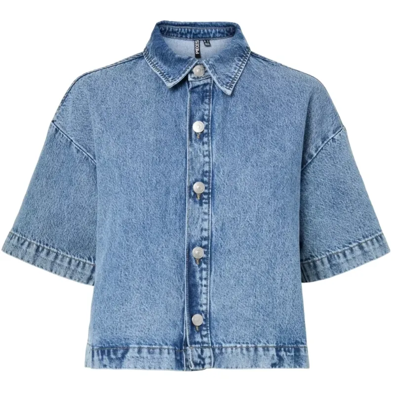 PIECES dame skjorte PCSKY - Medium blue denim