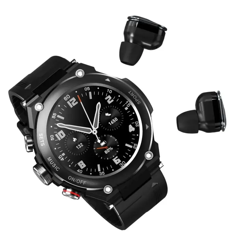 LEMFO T92 Smartwatch med indbygget TWS Høretelefoner. 2 i 1 Smartur. Sort.