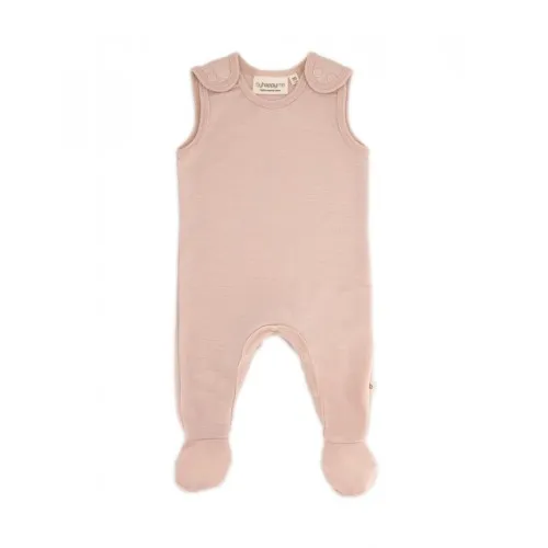 Retro Sparkedragt Med Fod Og Trykknapper På Indersiden Af Benene Til Baby, I 100% Økologisk Merino Uld Rose Melange 56