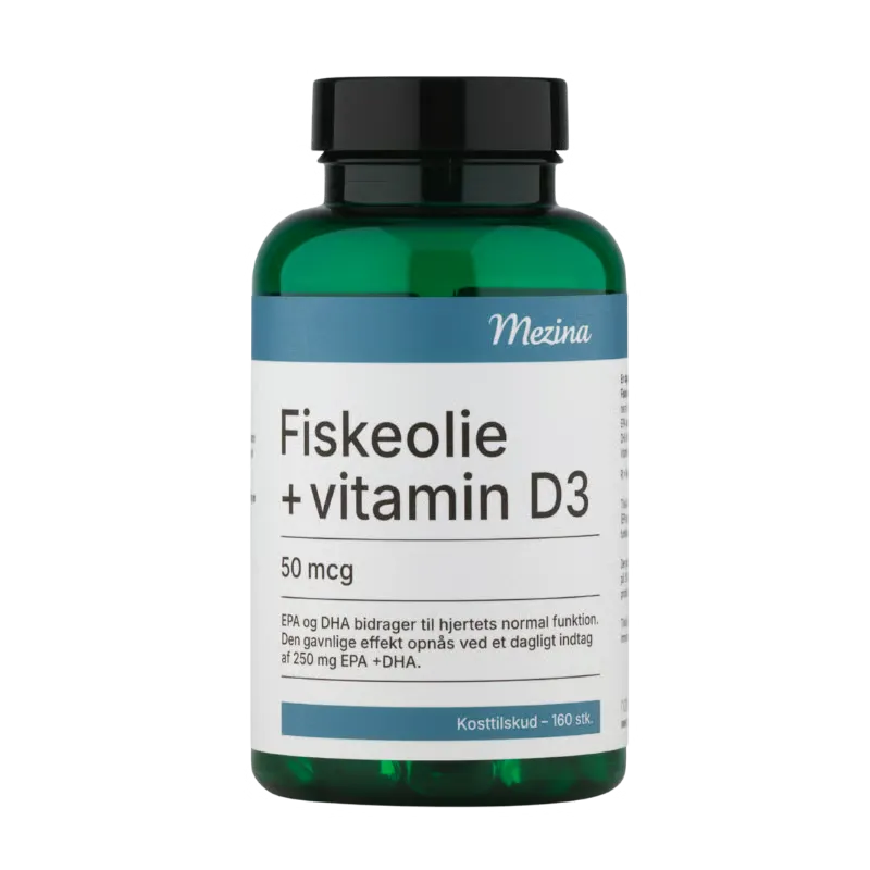 Mezina Fiskeolie M. Vitamin D3 50 mcg (160 kaps)