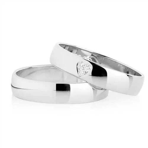 Klassiske Vielsesringe  i Hvidguld med Diamanthjerte 0,03 ct - 4 mm
