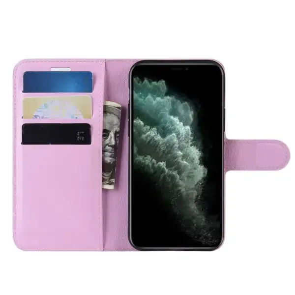 iPhone 11 cover & stander med kreditkortholder. Lyserød.