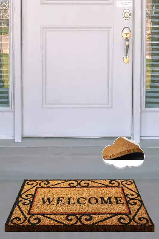 TEPPI Fold Coco dørmåtte m. mønster, rektangulær - multifarvet kokos (60x40)