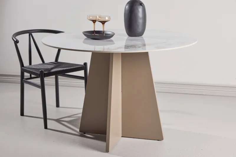 Venture Home - Bootcut Spisebord, ø110x75 cm - Beige/marmor look