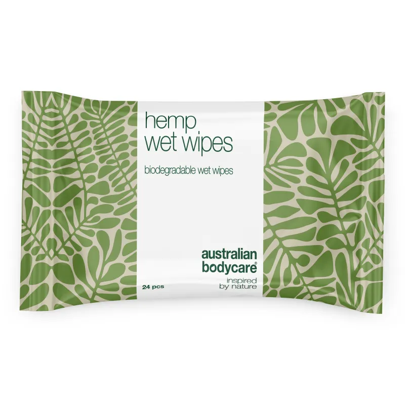 Vådservietter til skånsom rens  -  med hamp og aloe vera â Effektive vådservietter, der renser og opfrisker huden. Med hampfrøolie og aloe vera. Perfekte til hænder, ansigt og krop.