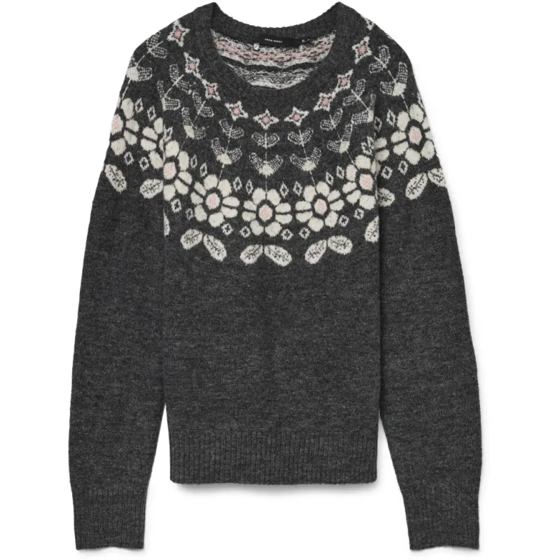 Vero moda dame strik VMSIMONE - Dark Grey Melange Detail:W. BIRCH + ROSE