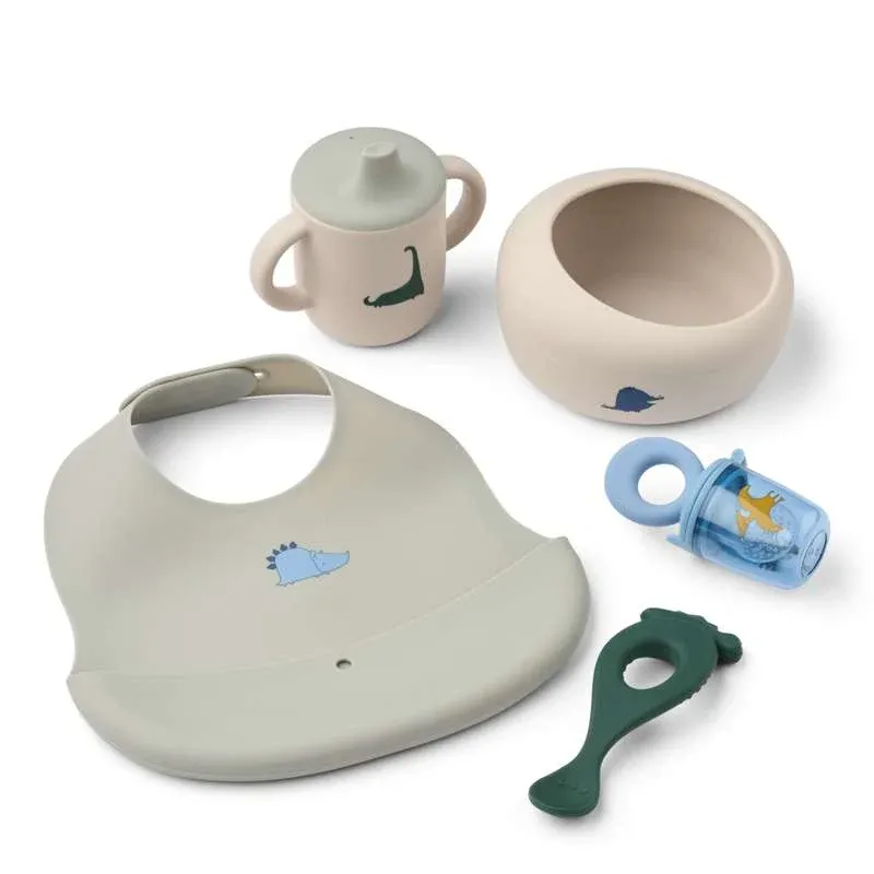 Liewood Mileah Baby Mealtime Set - Dino Roar/Dove Blue