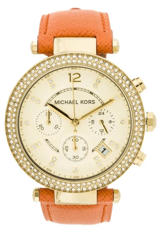 Michael Kors Parker Gold Dial Orange Leather Dameur MK2279