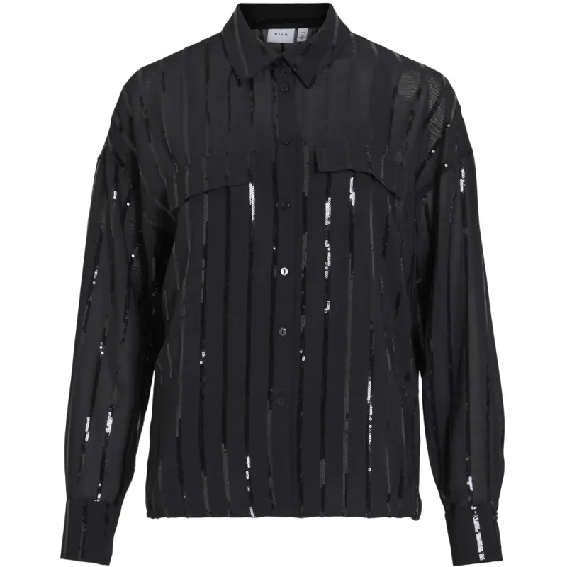VILA Dame Skjorte VIVilovana - Black Beauty BLACK SEQUINS