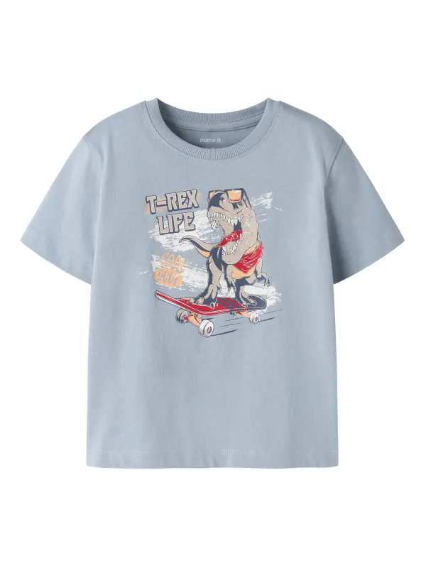 Name It Vanyo - SS Top - Blue Fog Dino Skate - 92 cm