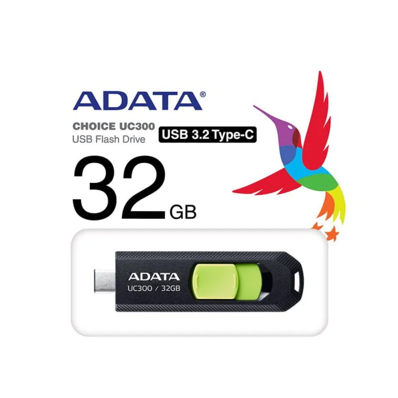 ADATA UC300 USB-C USB Flashdrive 32GB USB 3.2 Gen 1  -  Sort/Grøn