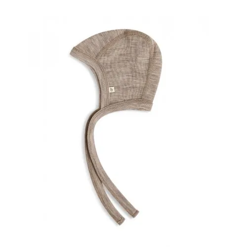 Baby Hjelm Med Snor I 100% Økologisk Merino Uld, Tyk Kvalitet - 2 Lag Stof 62/68 Beige Melange