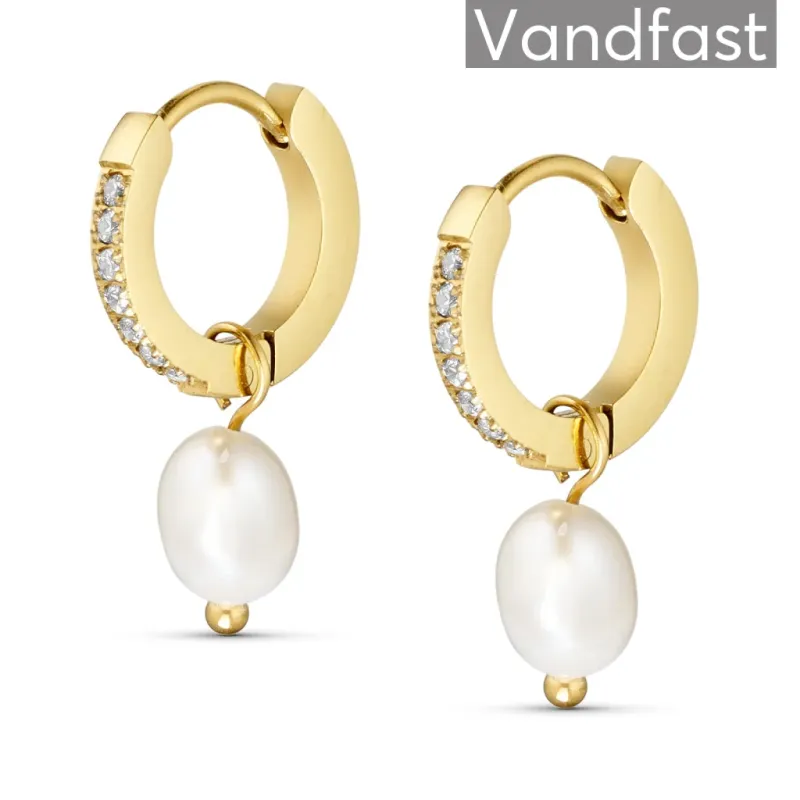 ANNEBRAUNER Zirconia Pearl Creole Øreringe 18K Guldbelagt
