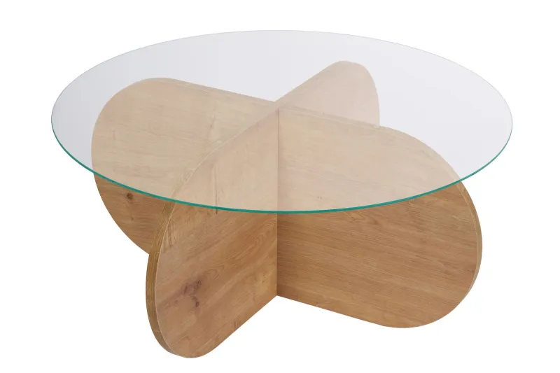 NORDVÄRK Aeris sofabord, rund - klar glas og Safir eg melamin (Ø75)