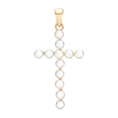 Guld Kors 8 kt. med Perler - 27 x 15 mm