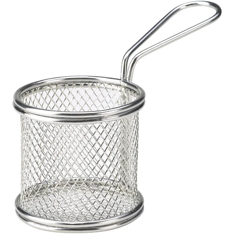 Rund Mini Friturekurv Til Servering Af Pomfritter 9.3 x 9cm Rustfrit Stål