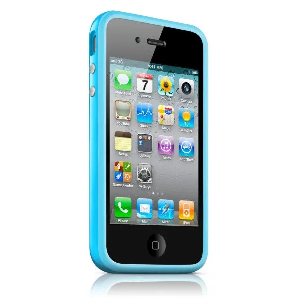 iPhone 4/4S hård gummi bumper. Skyblue.