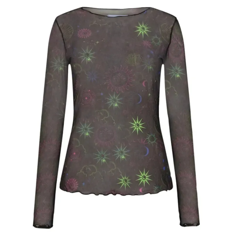 Liberte dame langærmet mesh top 4086 - night sky multicolor