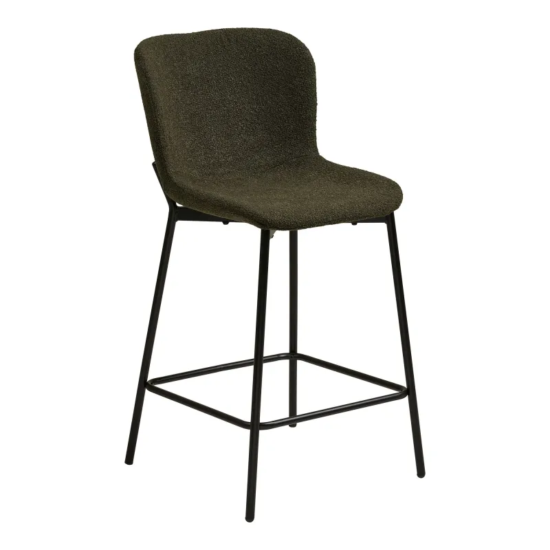 House Nordic - Maceda Barstol  -  Bouclé, Mørkegrøn, Sorte Ben  -  Sæt af 2 stk.