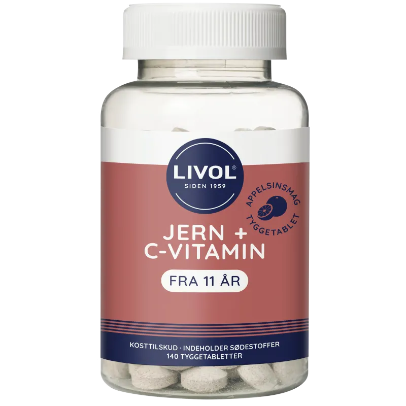 Livol Jern + C-Vitamin Appelsinsmag Tyggetabletter (140 tabl)