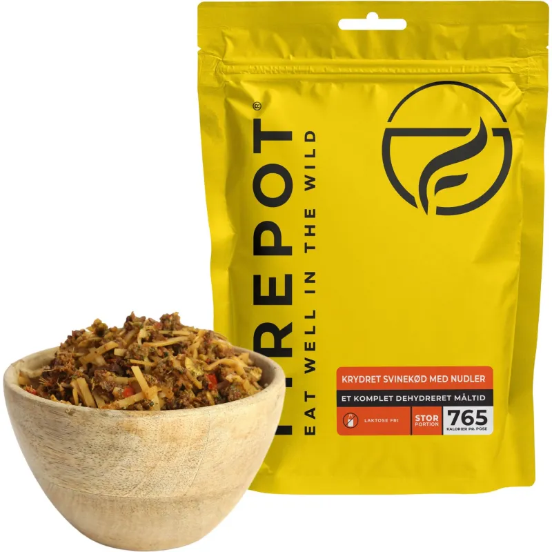 Firepot Krydret Svinekød med Nudler, frysetørret mad, XL