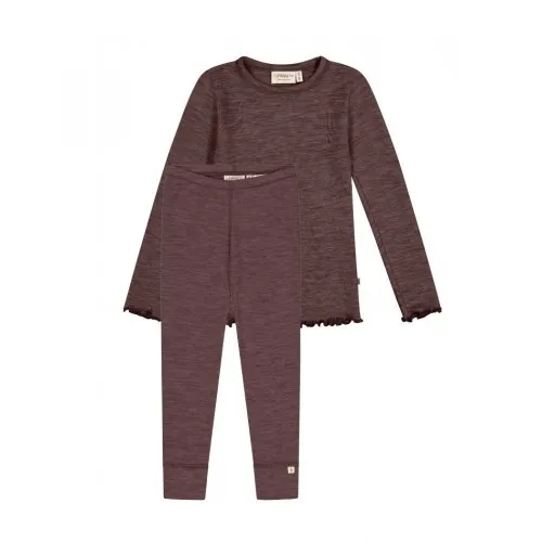 Pigesæt I 100% Merino Uld, Oeko-tex®, Langærmet T-shirt & Leggings 86/92 Plum Melange