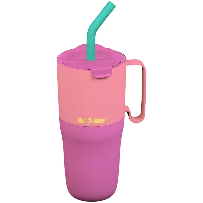 Klean kanteen Rise Tumbler med flip-låg og sugerør 770 ml, Pink Lemonade Kaleidoscope