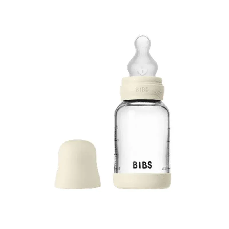 BIBS Bottle - Sutteflaskesæt - Glas - Silikone/Slow Flow/Rund - 120ml - Ivory