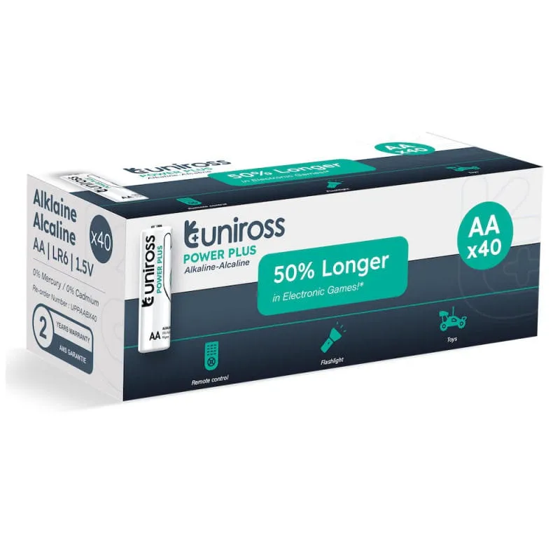 Uniross Power Plus AA Alkaline Batterier 1,5V 40 stk.