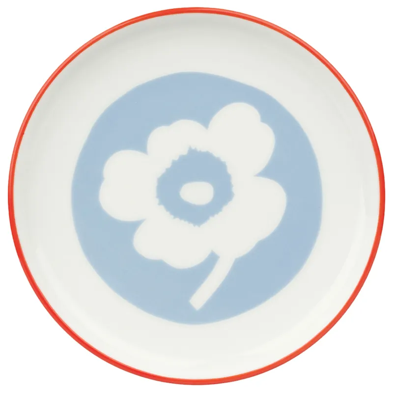 Marimekko Unikko tallerken 13,5 cm, hvid/lyseblå/orangerød