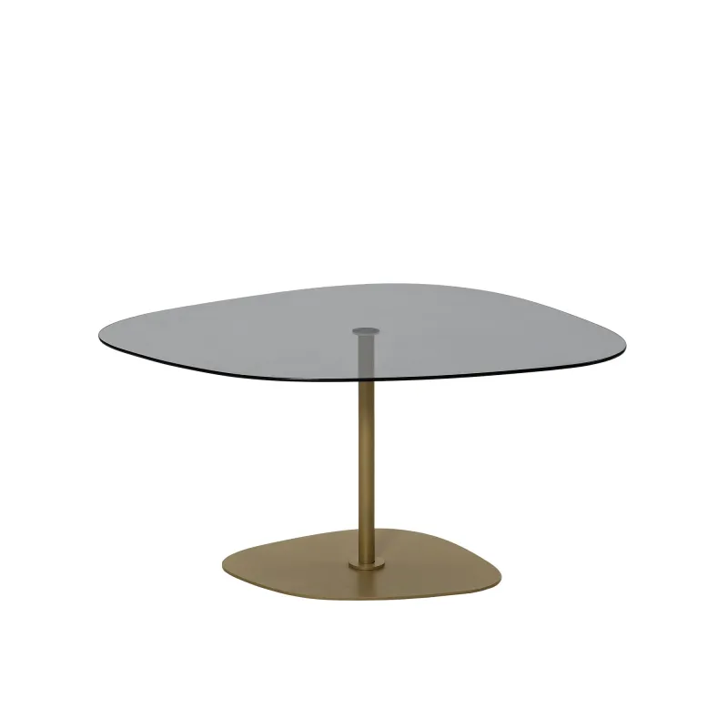 NORDVÄRK Soho sofabord, organisk - mørkegrå glas og guld metal (85x67)